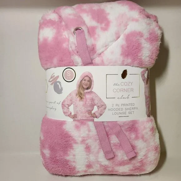 NEW Women's Pajama Gift Set PJs pajamas 2 Piece Hoodie hooded top Pants Pink Top - Picture 3 of 15